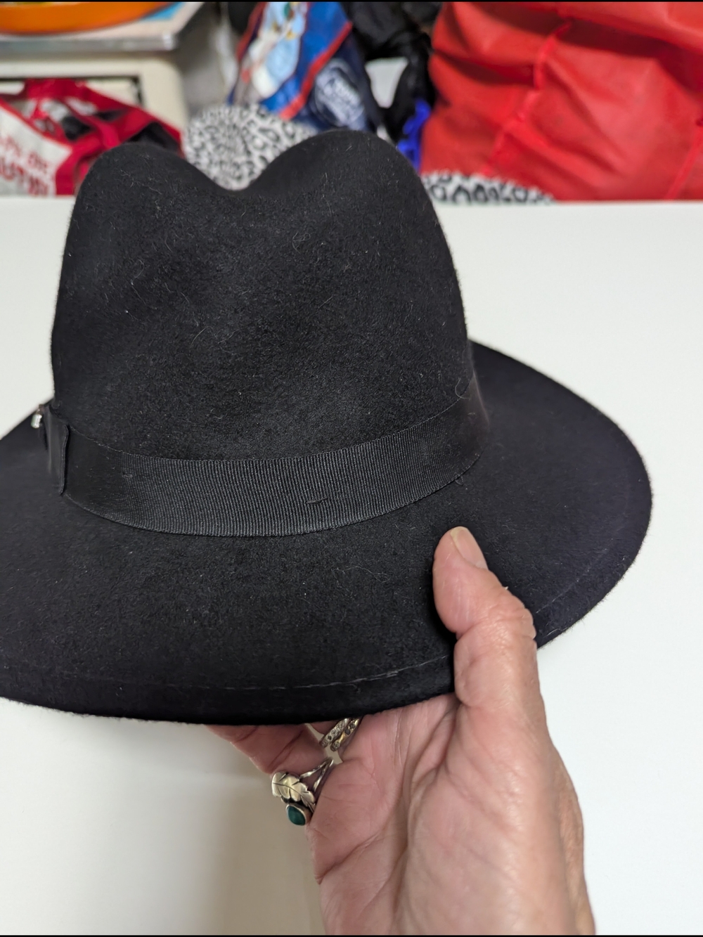 Black Felt Fedora Hat with Ribbon Accent Made In Italy Scala 100% wool Size Med - Picture 2 of 8